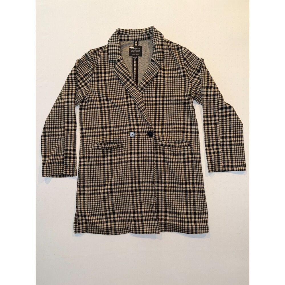 Sanctuary x Anthropologie Brown Plaid Knit Oversized Blazer | Size Small